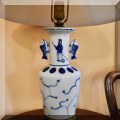 DL02. Table lamp made from Japanese blue and white porcelain vase with fish-shaped handles. 